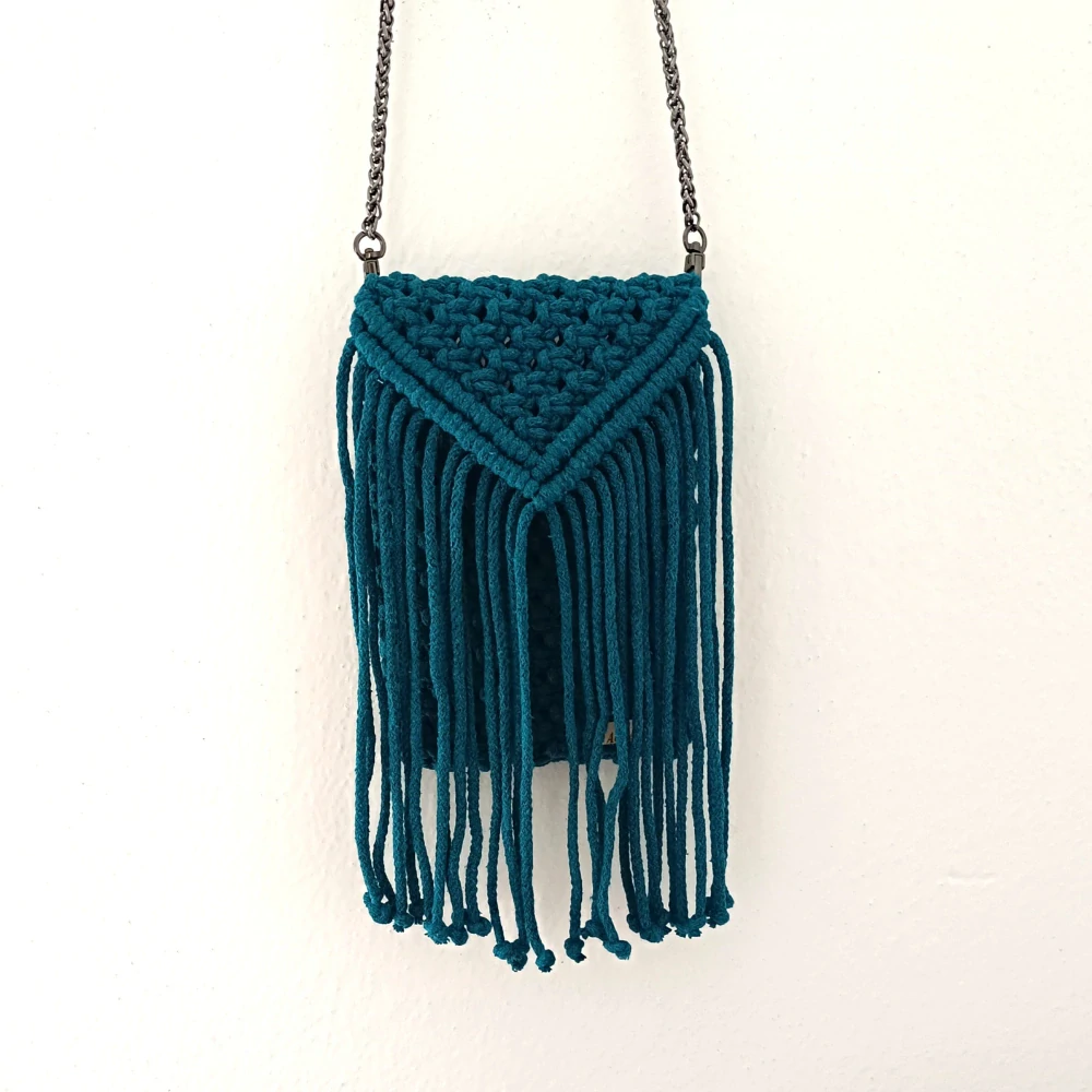 Macrame kabelka na mobil mořská zeleň