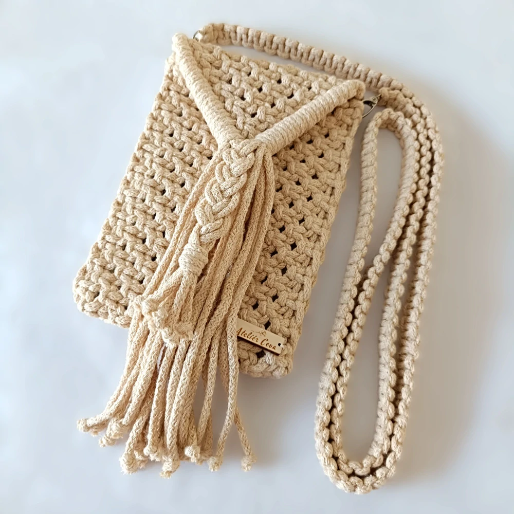 Macrame kabelka na mobil béžová