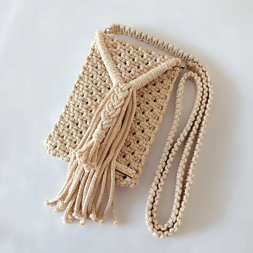 Macrame kabelka na mobil béžová