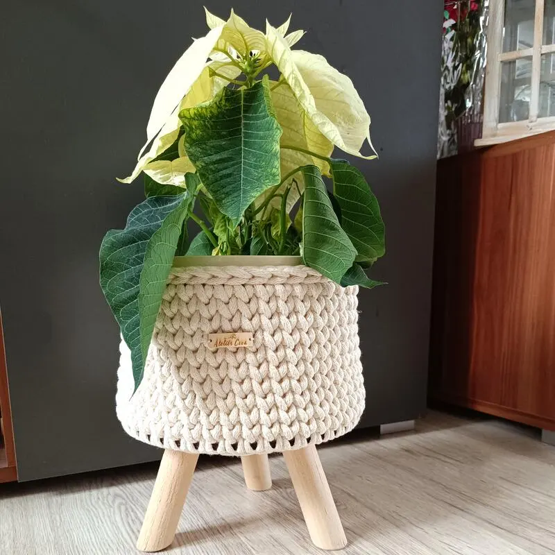 Obal/stojan na květináč - ecru střední