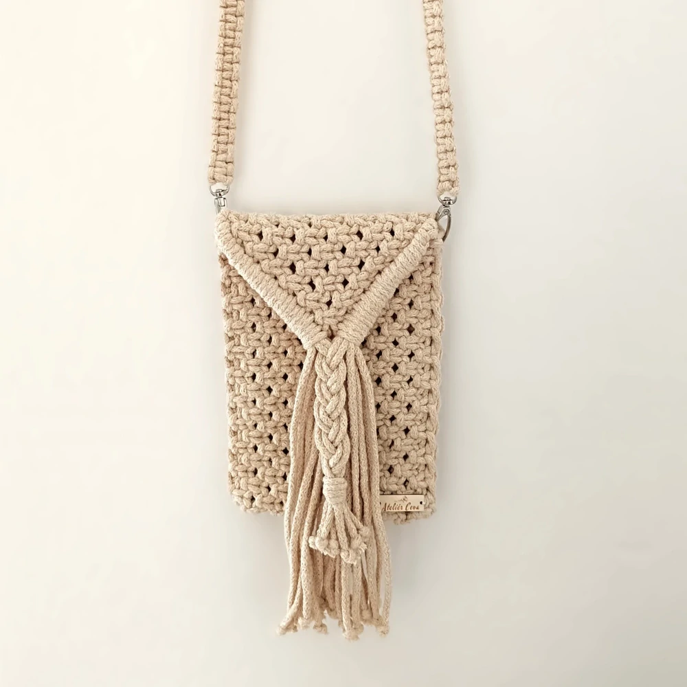 Macrame kabelka na mobil béžová