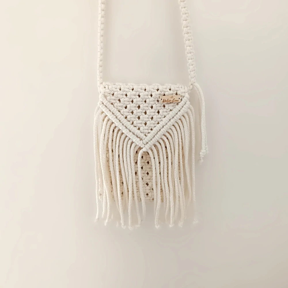 Macrame kabelka na mobil ecru