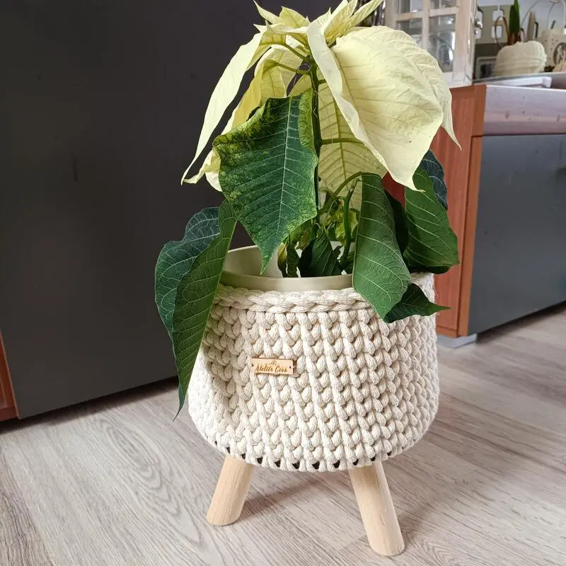 Obal/stojan na květináč - ecru střední