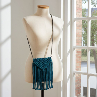 Macrame kabelka na mobil mořská zeleň