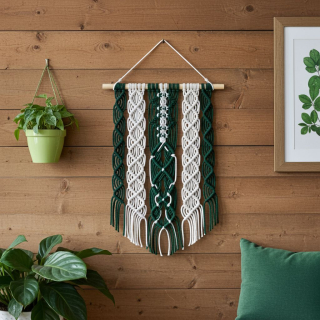 Macramé závěsná dekorace v zeleno - režné